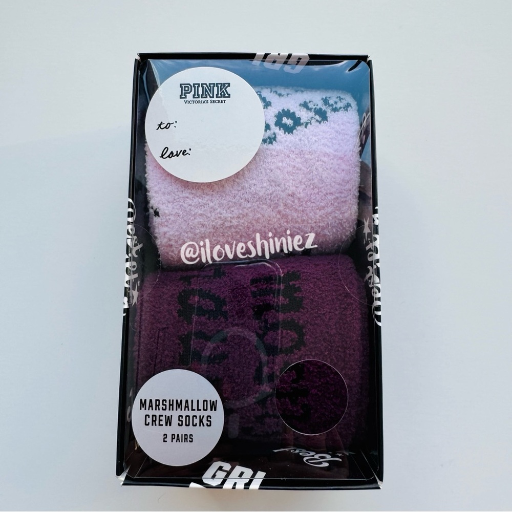 •Victoria's Secret PINK• Marshmallow Crew Socks 2-Pair Holiday Gift Set OS